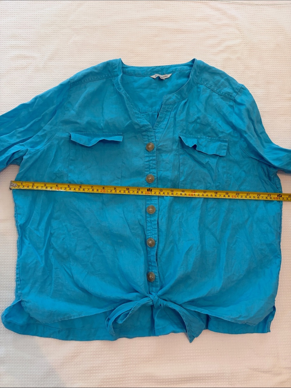 John Mark Turquoise Button-Front Tie-Hem linen Women's Shirt size XL - Picture 7 of 8